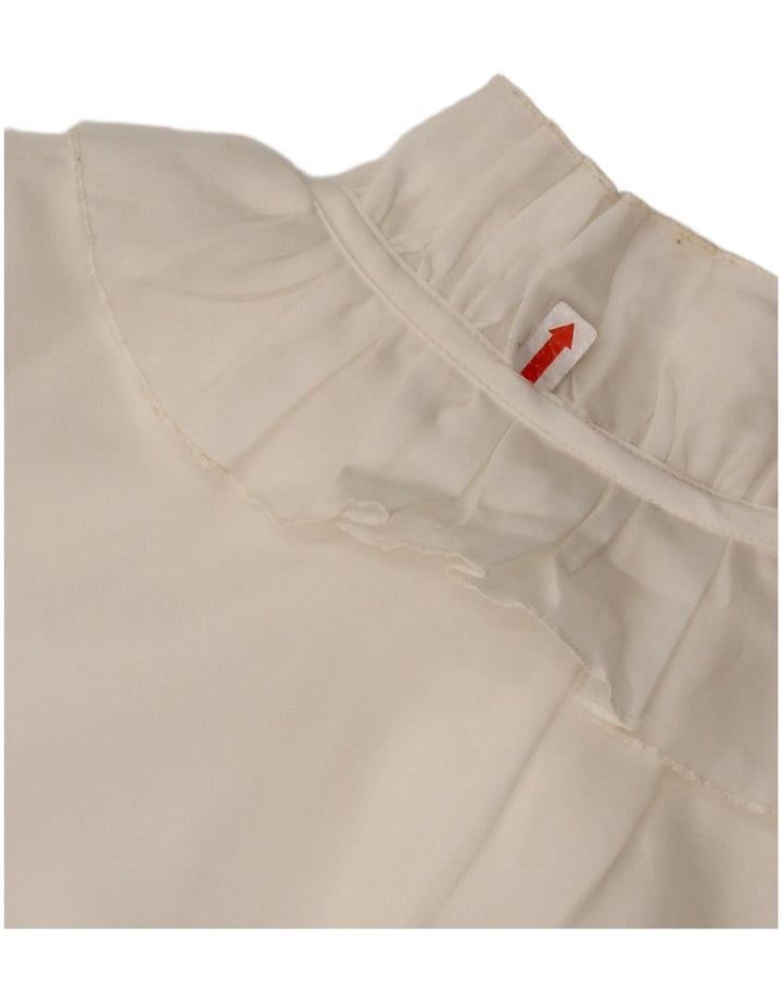 VINTAGE Γυναικείο πουκάμισο με βολάν μπλούζα UK 16 Large Λευκό