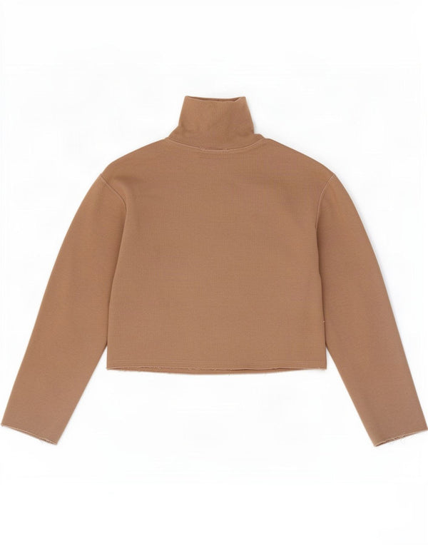 Zara Γυναικείο Crop Top Μακρυμάνικο UK 10 Small Beige βαμβακερό