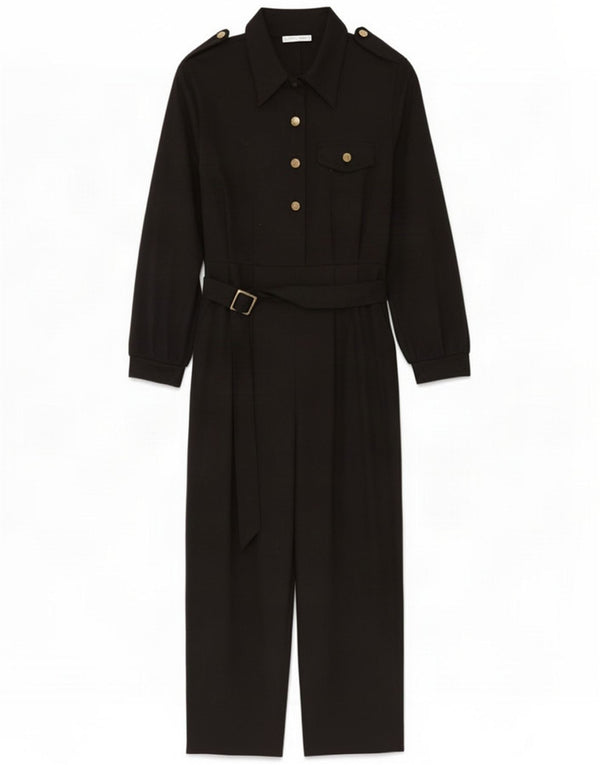 Γυναικεία Zara Military Long Sleeve Jumpsuit UK 14 Large Black Polyester