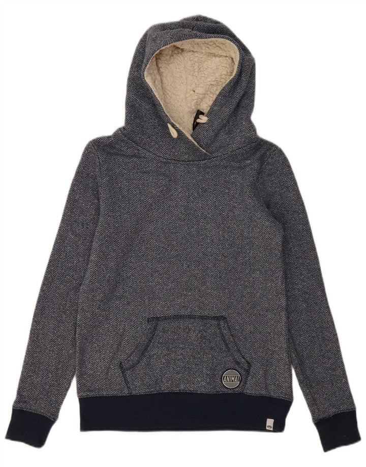 ANIMAL Womens Hoodie Jumper UK 6 XS Navy Blue Chevron Polyester