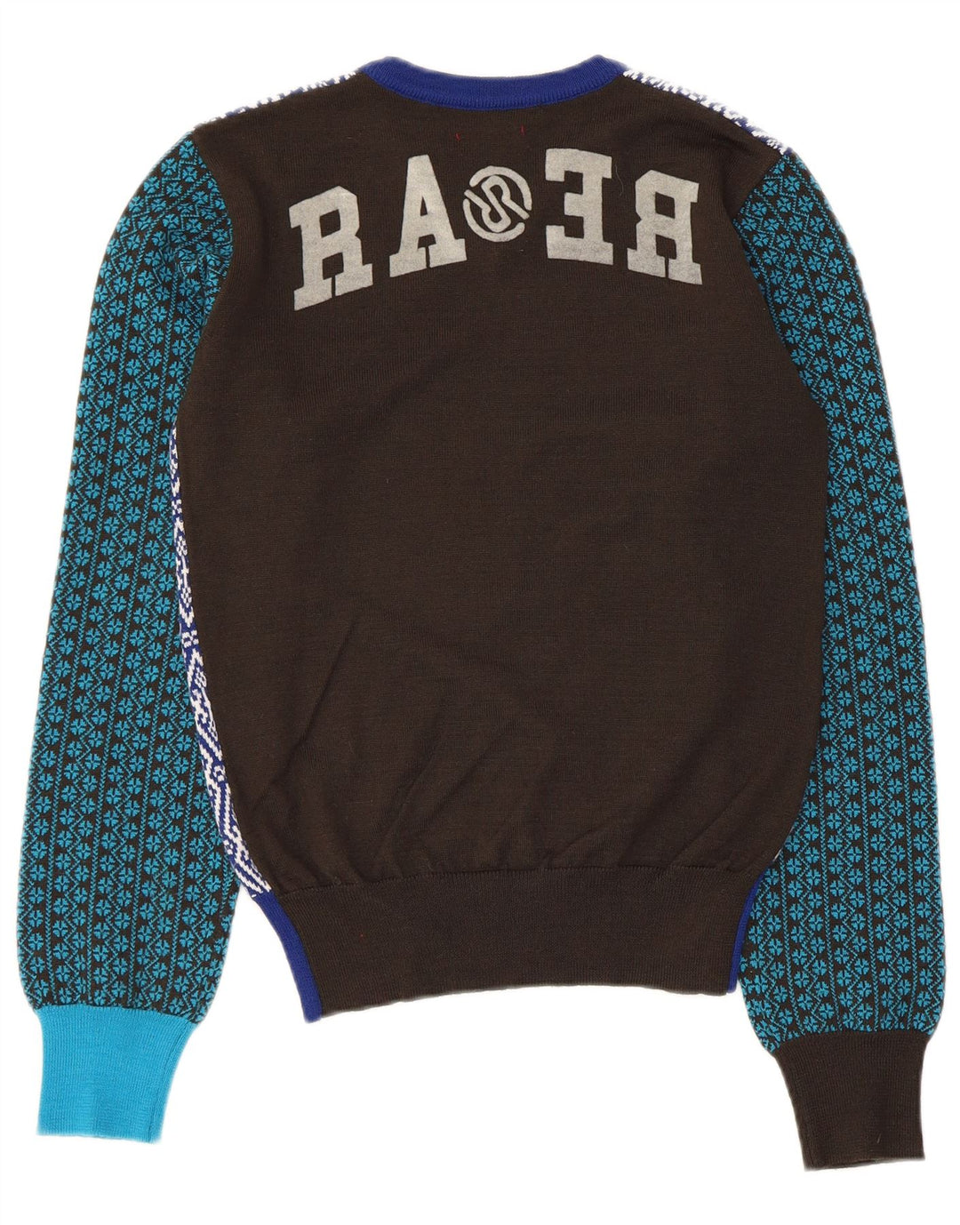 Vintage γυναικείο πουλόβερ με λαιμόκοψη UK 14 μεσαία πολύχρωμα συνονθύλευμα