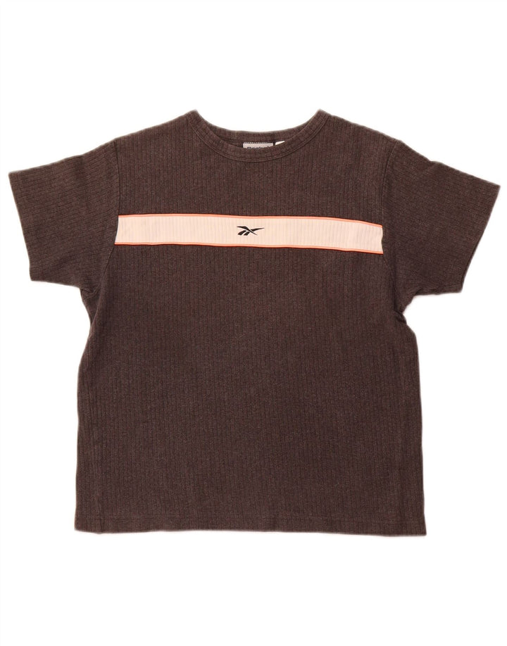 Γυναικείο T-Shirt REEBOK Top UK 12 μεσαίου γκρι χρώματος βαμβακερό