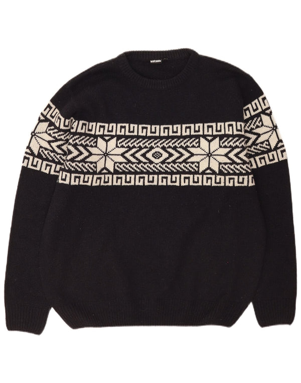 Ανδρικό πουλόβερ Watson's Crew Neck Jumper Large Black Fair Isle Polyacrylic