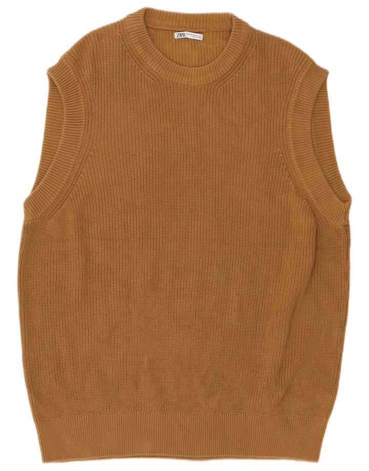 Zara ανδρικό γιλέκο Tank Top Μικρό καφέ βαμβακερό