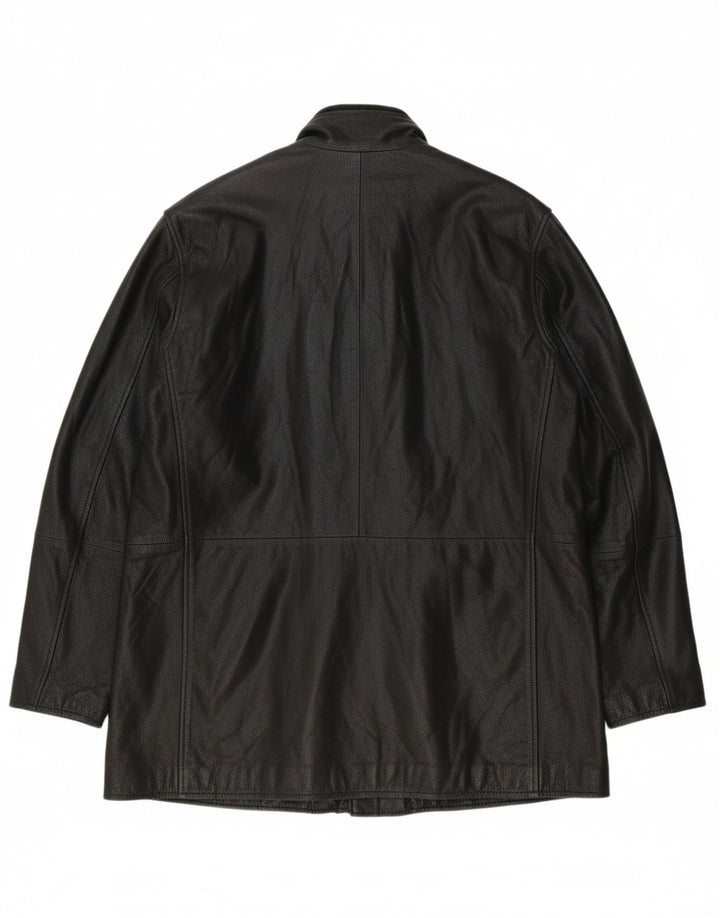 MICHEL Mens Leather Coat IT 54 2XL Black Leather