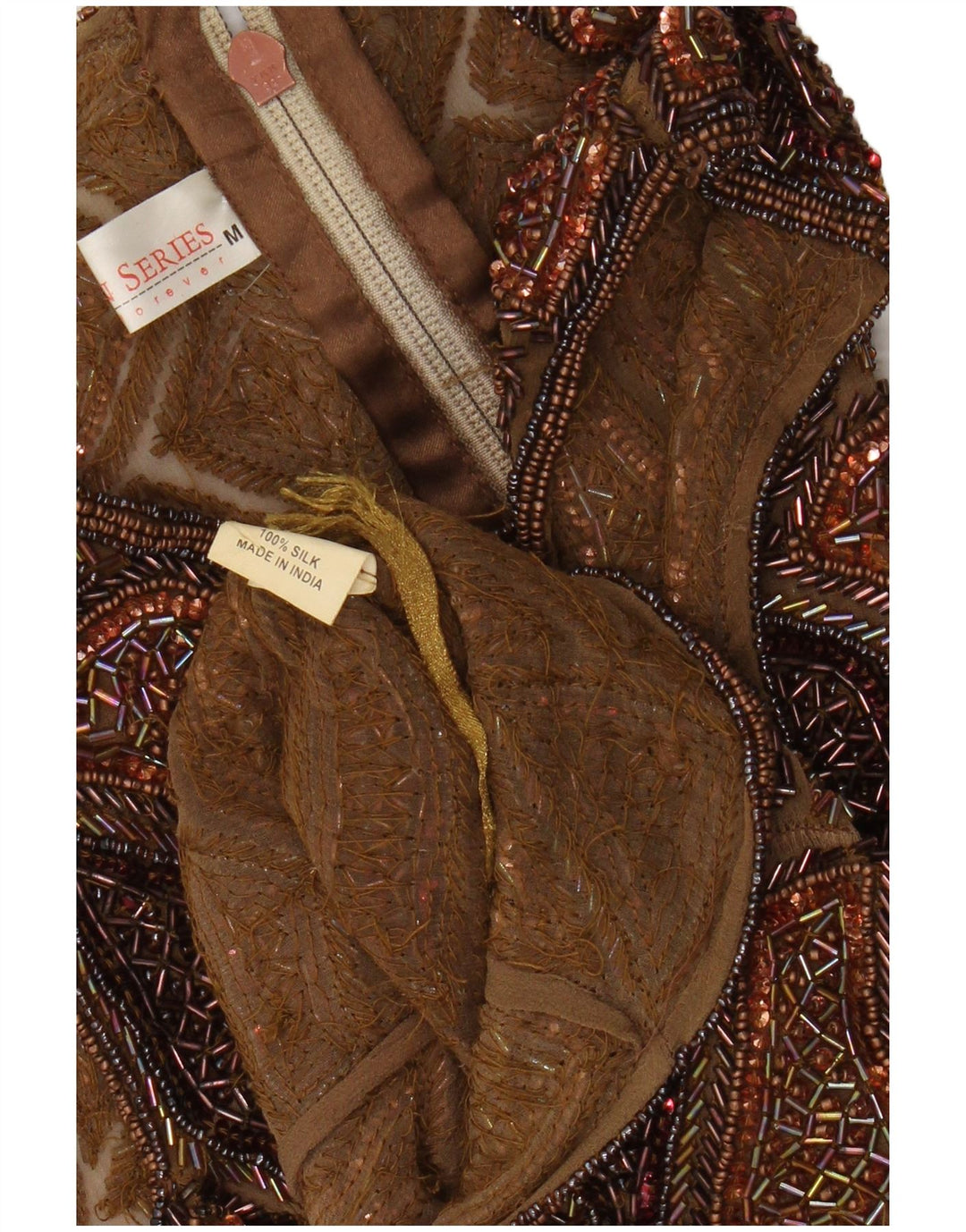 Vintage γυναικεία αμάνικη μπλούζα τοπ UK 12 μεσαίου καφέ μεταξωτό συνονθύλευμα