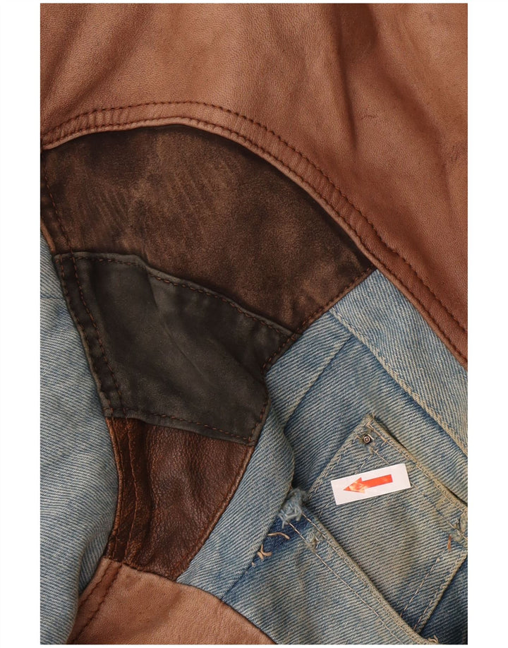 Vintage Ανδρικό Bomber Δερμάτινο Μπουφάν UK 42 XL Καφέ Δερμάτινο Patchwork