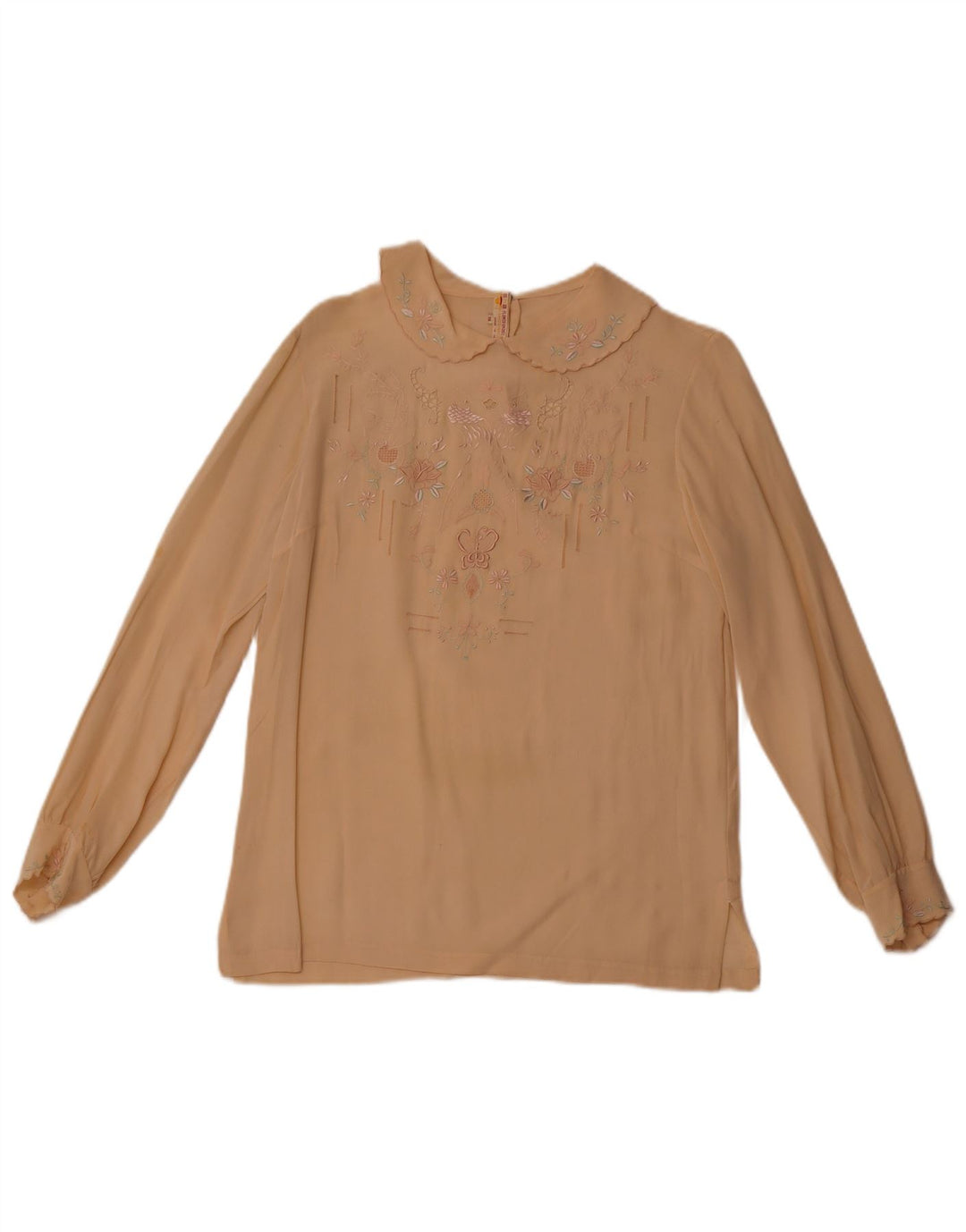 VINTAGE Γυναικείο μακρυμάνικο πουκάμισο μπλούζα EU 36 Small Beige Floral Silk