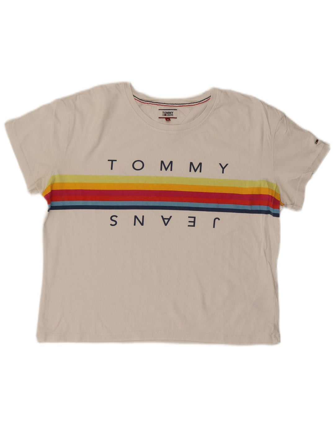 Γυναικείο γραφικό μπλουζάκι TOMMY HILFIGER Top UK 14 μεσαίο λευκό βαμβακερό
