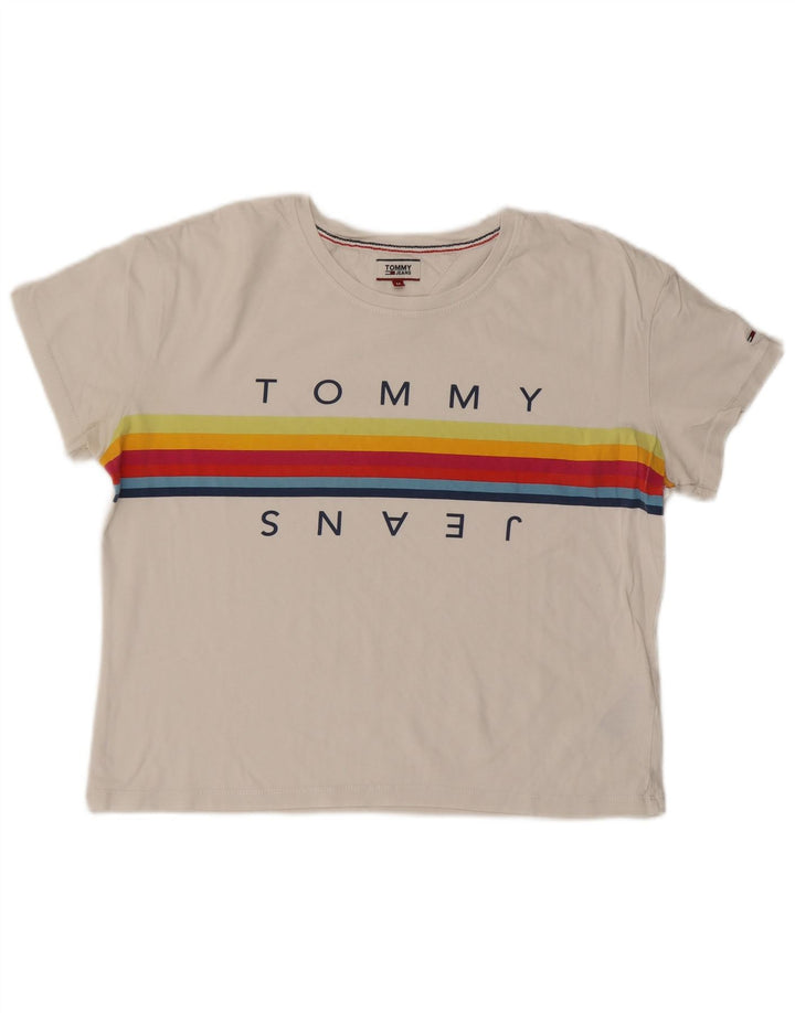 Γυναικείο γραφικό μπλουζάκι TOMMY HILFIGER Top UK 14 μεσαίο λευκό βαμβακερό