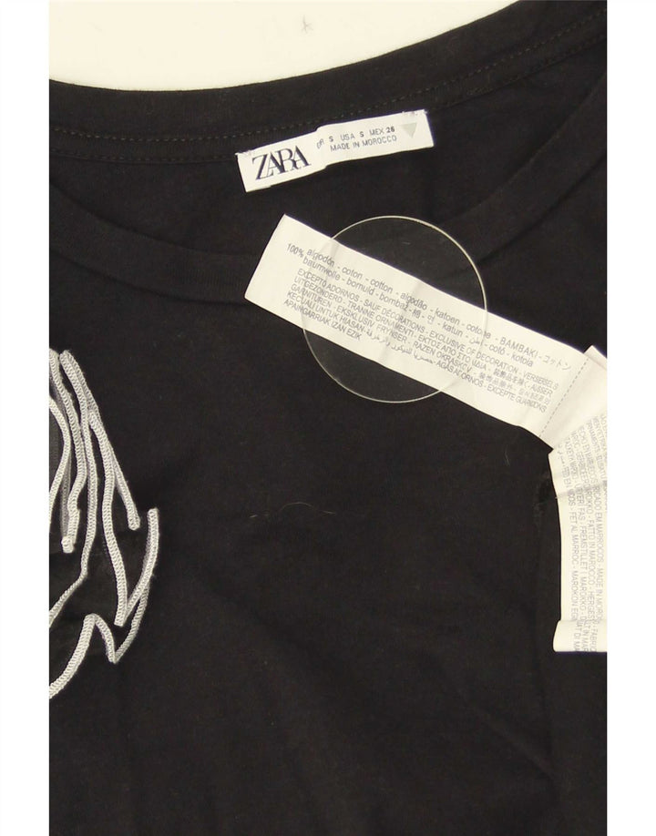 Zara Γυναικεία Μπλούζα Τοπ UK 10 Small Black Cotton