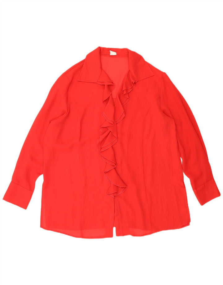 Vintage γυναικείο βολάν μπλούζα μπροστινό UK 18 XL Κόκκινο πολυεστέρα