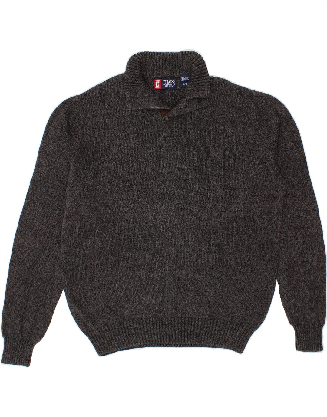 CHAPS Mens Button Neck Jumper Sweater Large Grey Cotton Vintage Chaps and Second-Hand Chaps from Messina Hembry 