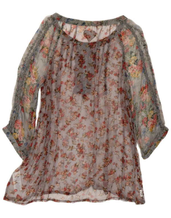 Vintage γυναικείο See Through Tunic Top 16 μεγάλα πολύχρωμα φλοράλ