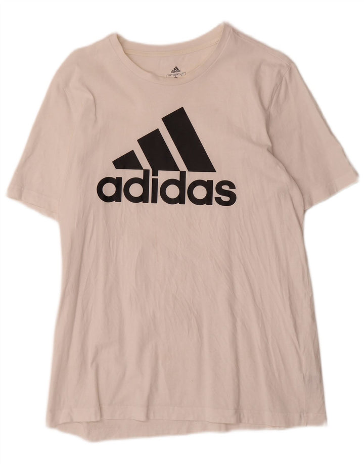 Ανδρικό γραφικό T-Shirt Adidas Top από μεσαίο λευκό βαμβακερό