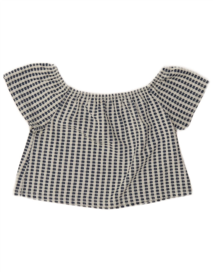 Zara Womens Trafaluc Crop Top 10 Small Blue Check Polyester