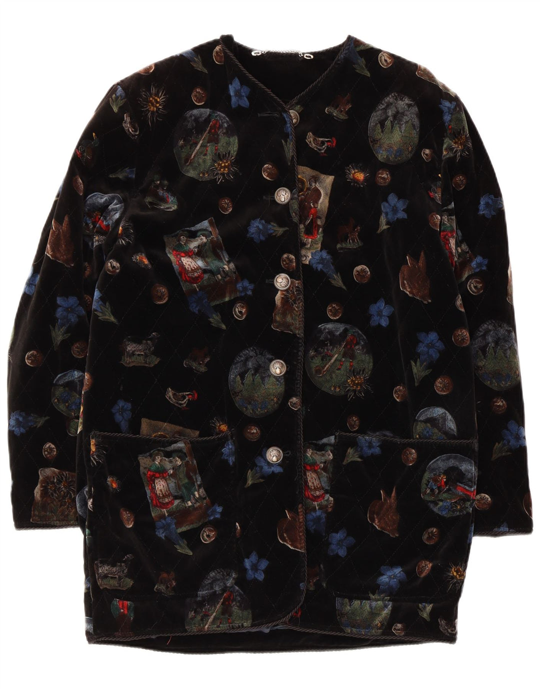 Vintage Γυναικείο βελούδινο παλτό UK 12 Medium Black Floral