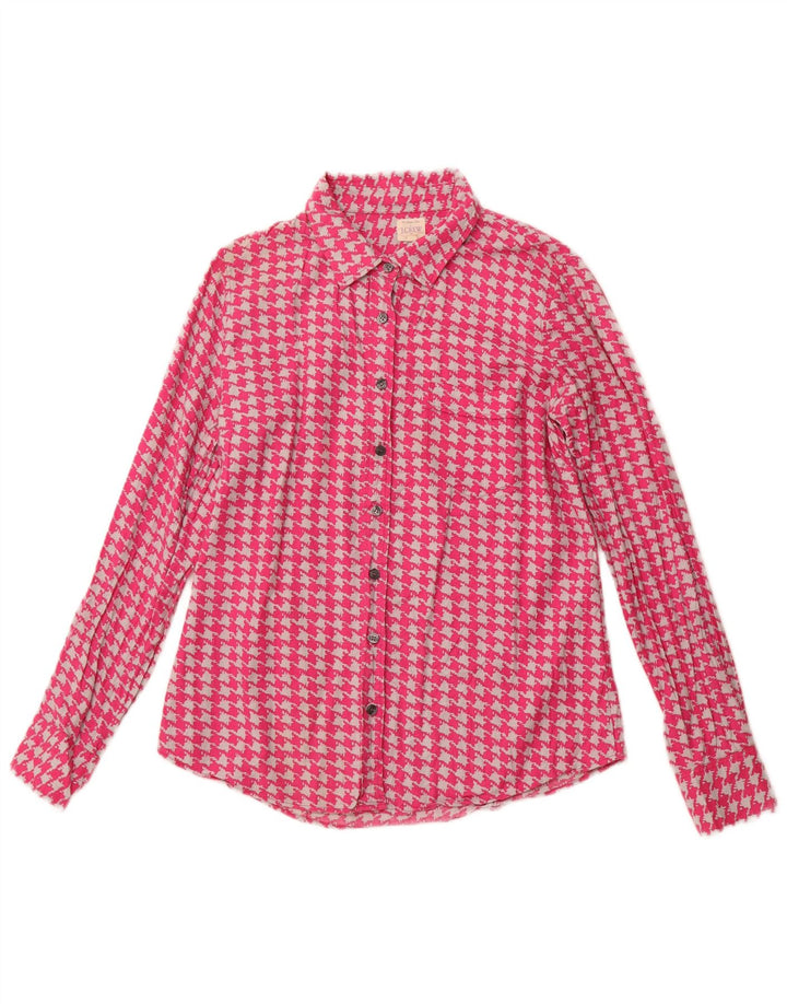 J. CREW Γυναικείο φανελένιο πουκάμισο UK 10 Small Pink Houndstooth βαμβακερό