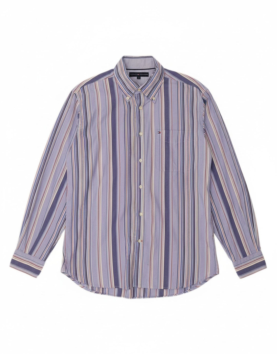 TOMMY HILFIGER Mens Shirt Large Blue Striped Cotton