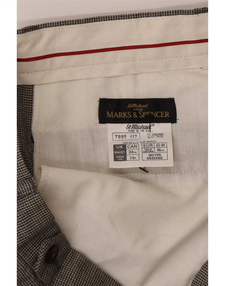 Ανδρικό καθημερινό παντελόνι Marks & Spencer W34 L31 Μαύρο Houndstooth μαλλί