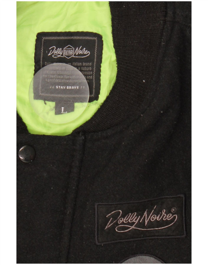 Ανδρικό γραφικό Bomber Jacket Dolly Noire UK 40 Large Black Wool