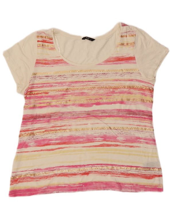 M&Co Γυναικείο T-Shirt Top UK 14 Μεσαίο λευκό ριγέ βαμβακερό