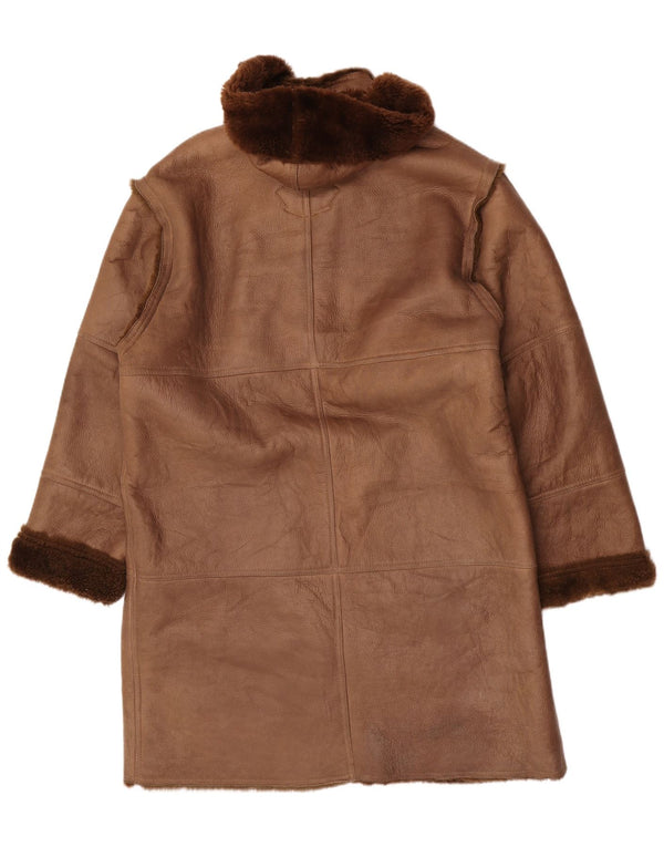 Coveri Mens Hooded Shearling Overcoat EU 54 2XL Brown Leather