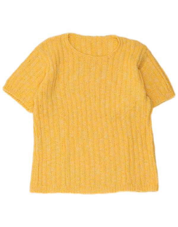 Vintage Womens Short Sleeve Boat Neck Jumper Sweater UK 12 Medium Yellow