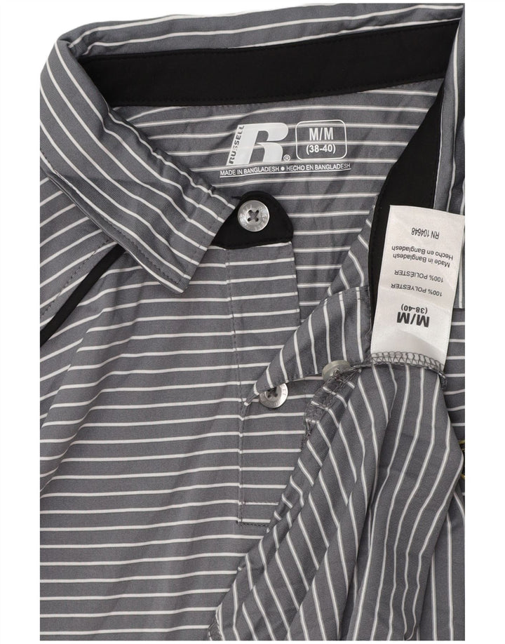 RUSSELL ATHLETIC Ανδρικό μπλουζάκι πόλο UK 38/40 Μεσαίο γκρι ριγέ πολυεστέρα