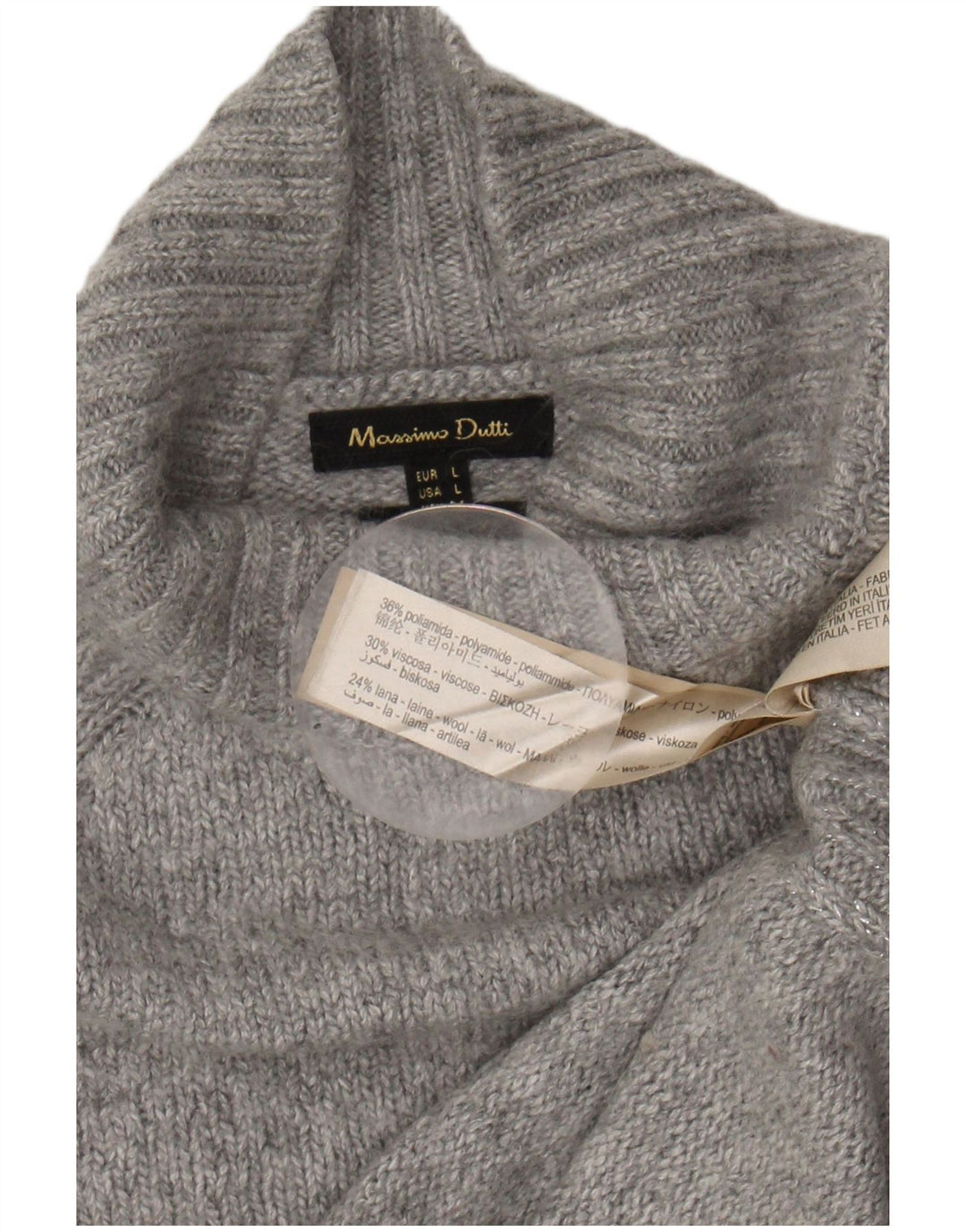MASSIMO DUTTI Womens Turtle Neck Jumper Sweater UK 14 Large Grey Polyamide