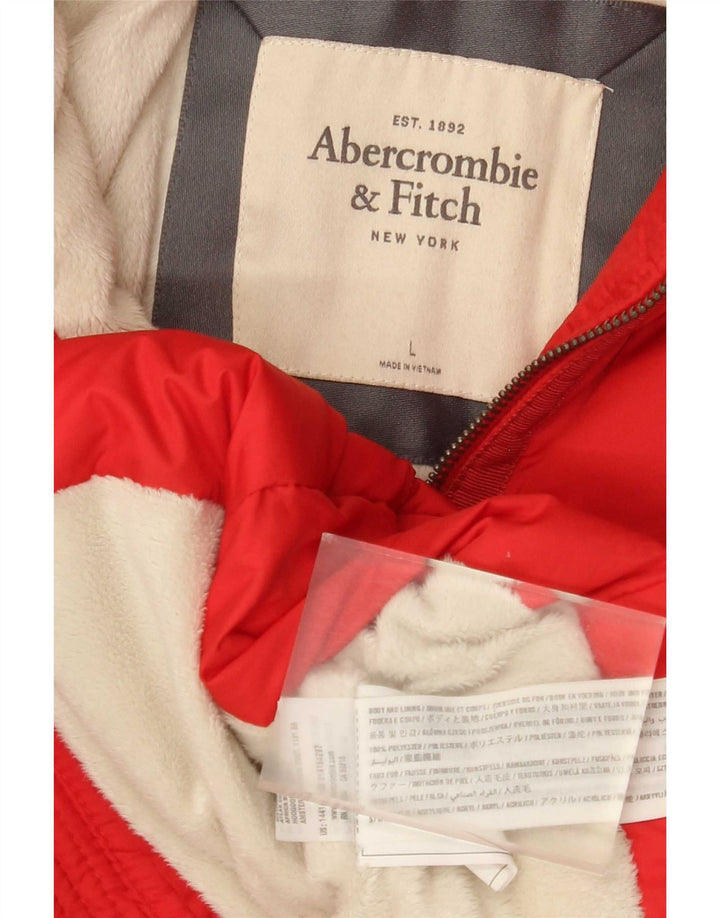 Γυναικείο μπουφάν με κουκούλα Abercrombie & Fitch UK 16 μεγάλο κόκκινο πολυεστέρα