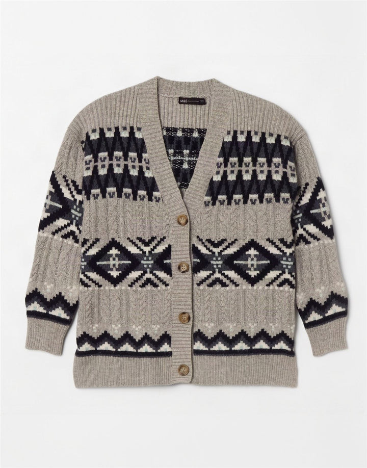 Marks & Spencer Γυναικεία ζακέτα πουλόβερ UK 14 Medium Grey Fair Isle