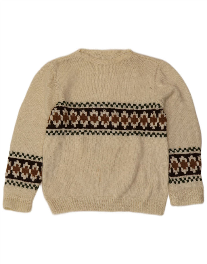 Vintage ανδρικό πουλόβερ με λαιμόκοψη Small Off White Fair Isle