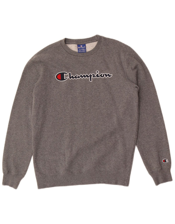 Champion Boys Graphic Hoodie Jumper 13-14 Years XL Gray Flecked Cotton