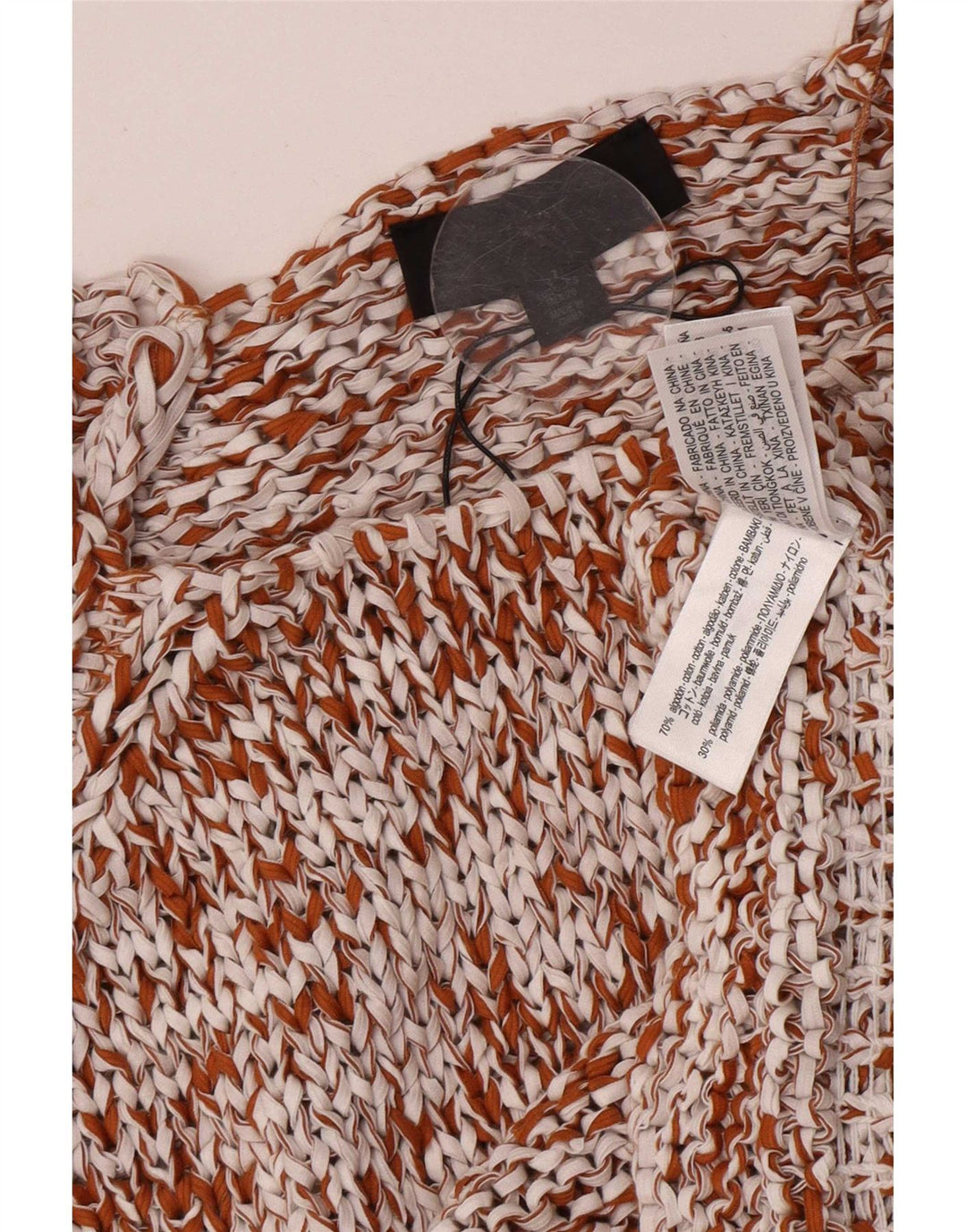Zara Γυναικεία Μπλούζα με κροσέ Oversized Top UK 10 Small Brown Βαμβακερό