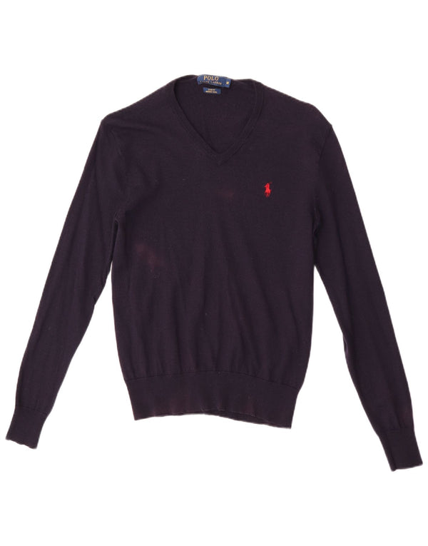 Polo Ralph Lauren Mens Slim Fit V-Neck Jumper Sweater Medium Navy Blue