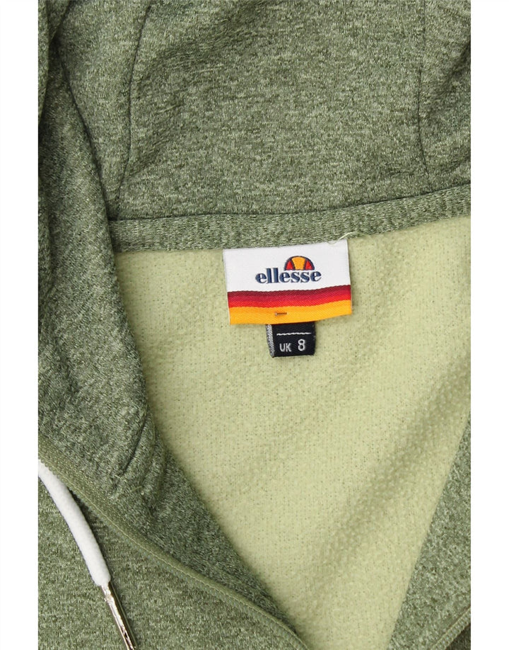 ELLESSE Womens Graphic Zip Hoodie Sweater UK 8 Small Green Polyester Vintage Ellesse and Second-Hand Ellesse from Messina Hembry 