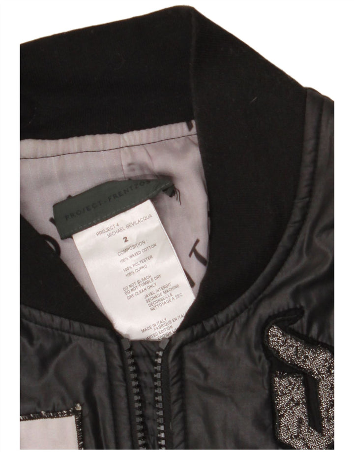 Vintage Mens Bomber Graphic Waxed Jacket UK 38 Medium Black Patchwork