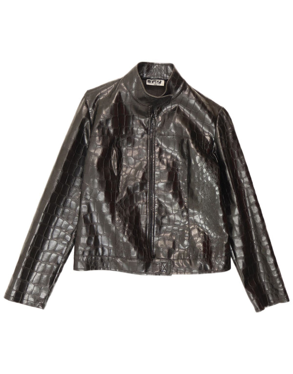 Vintage Γυναικείο Δερμάτινο Μπουφάν UK 6 XS Μαύρο Animal Print