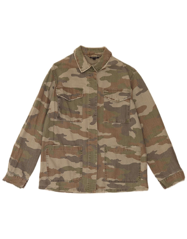 Topshop Womens Oversized Utility Jacket UK 10 Small Khaki Camouflage Cotton