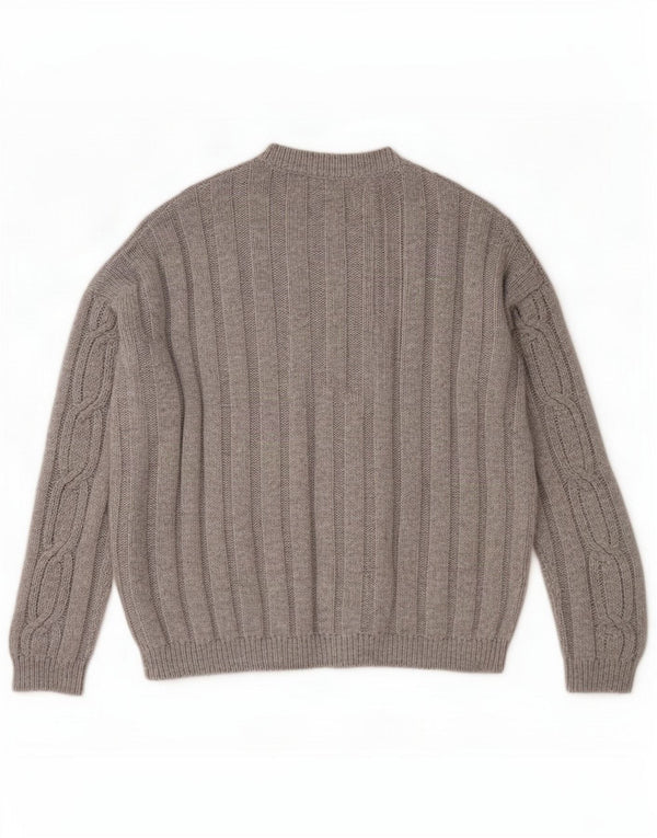 Marks & Spencer Womens Crew Neck Jumper πουλόβερ UK 14 Large Grey Cotton