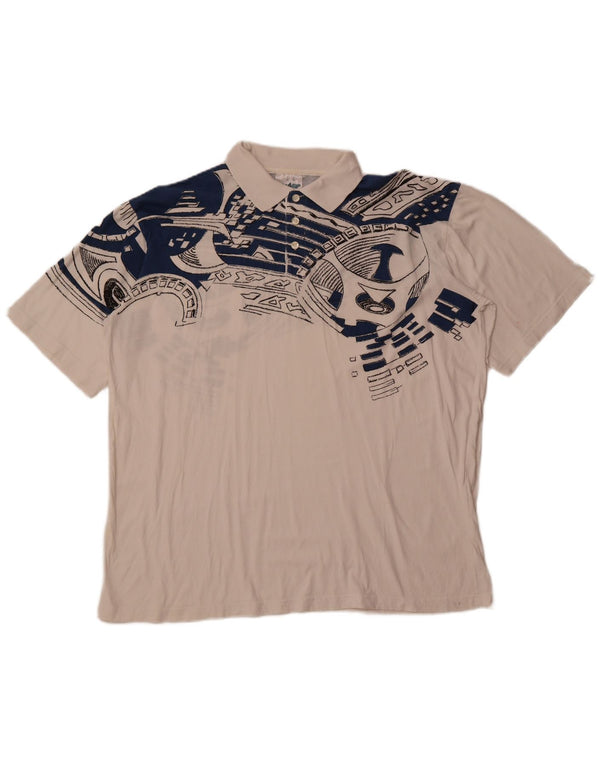 SHAMP Ανδρικό γραφικό μπλουζάκι πόλο EU 48 Μεσαίο λευκό γεωμετρικό βαμβάκι