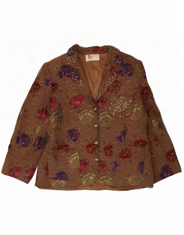 Romano Γυναικείο μπουφάν blazer UK 16 μεγάλο καφέ λουλουδάτο οξικό