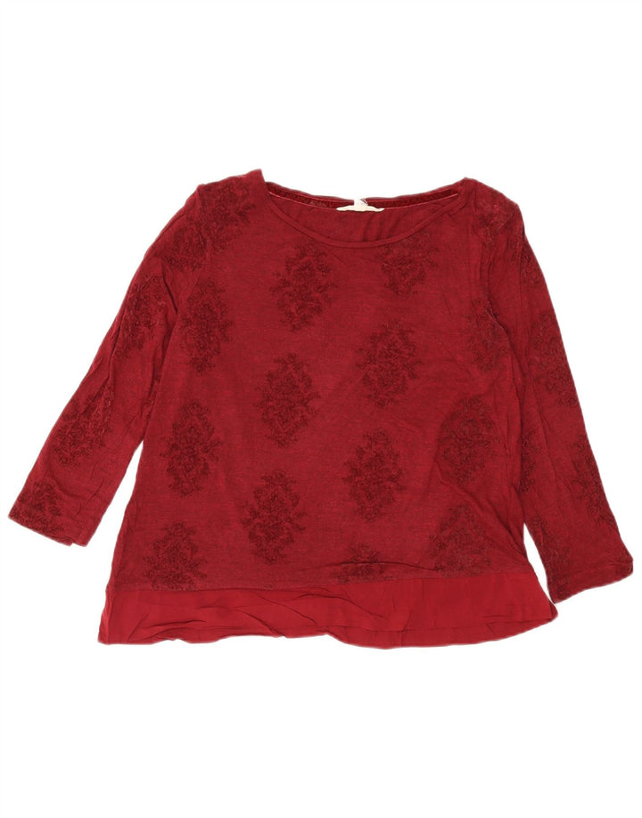 White Stuff Γυναικείο Crop Top μακρυμάνικο UK 14 Large Burgundy Floral Viscose