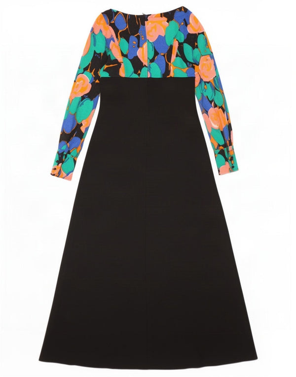 Vintage Γυναικείο μακρυμάνικο Maxi Φόρεμα EU 36 Small Black Floral