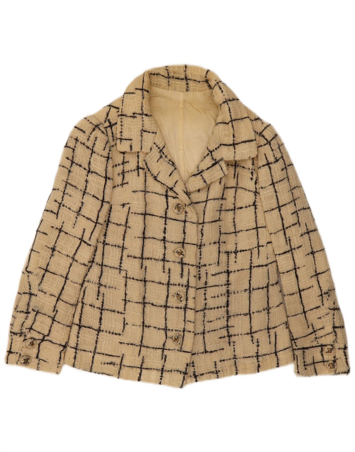 Vintage γυναικείο σακάκι με 4 κουμπιά σακάκι UK 10 Small Beige Check