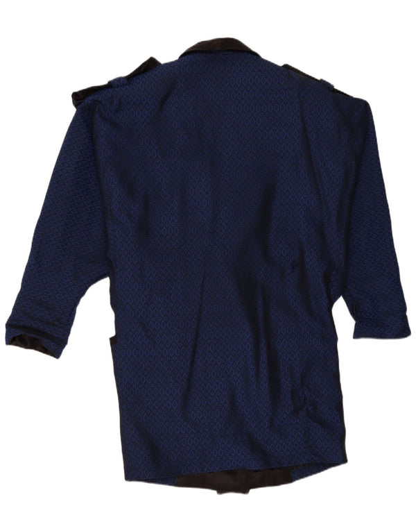 Vintage γυναικείο διπλό παλτό UK 16 Large Navy Blue Geometric