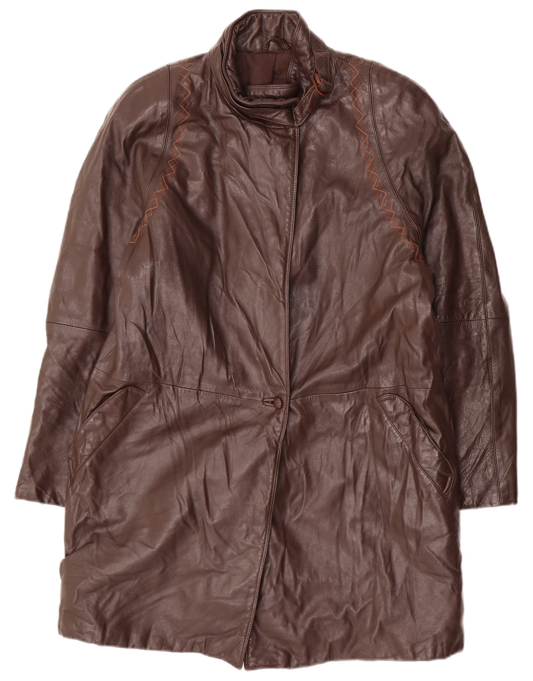 VINTAGE Γυναικείο Δερμάτινο Παλτό UK 14 Μεσαίο Καφέ