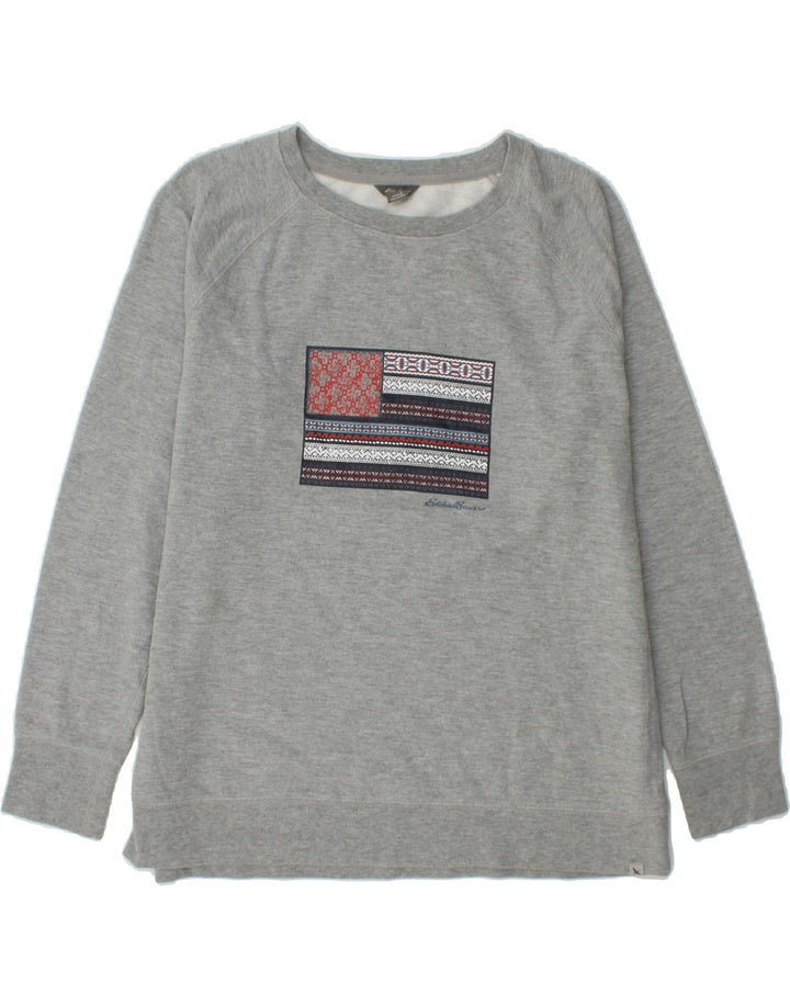 EDDIE BAUER Womens Graphic Sweatshirt Jumper UK 16 Large Grey Cotton Vintage Eddie Bauer and Second-Hand Eddie Bauer from Messina Hembry 