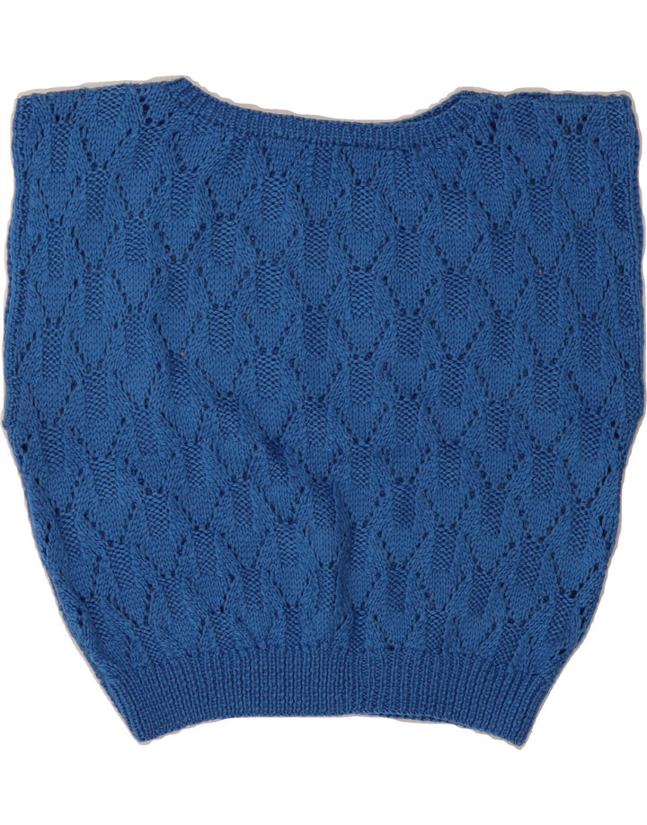 VINTAGE Womens Knit Sleeveless Blouse Top UK 14 Medium Blue Vintage Vintage and Second-Hand Vintage from Messina Hembry 